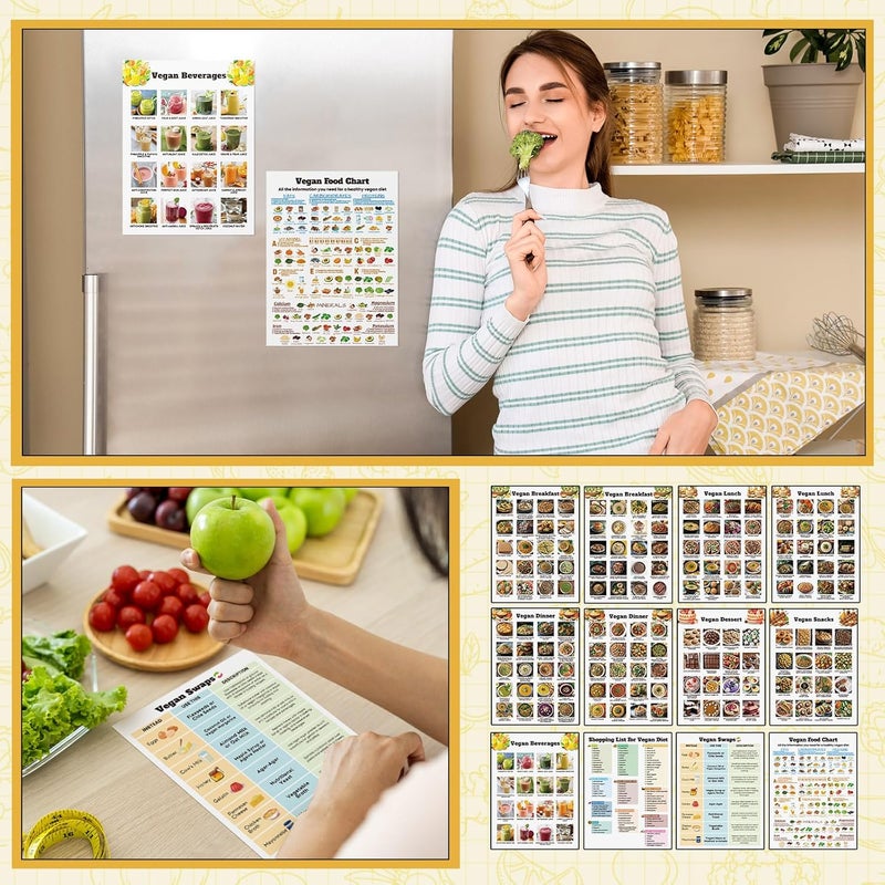 Sinload 12 Pcs Vegan Food List Poster Vegan Diet Meal Plan High Protein Veggie Food Chart, Healthy Eating Guide for Kitchen Home - Image 4